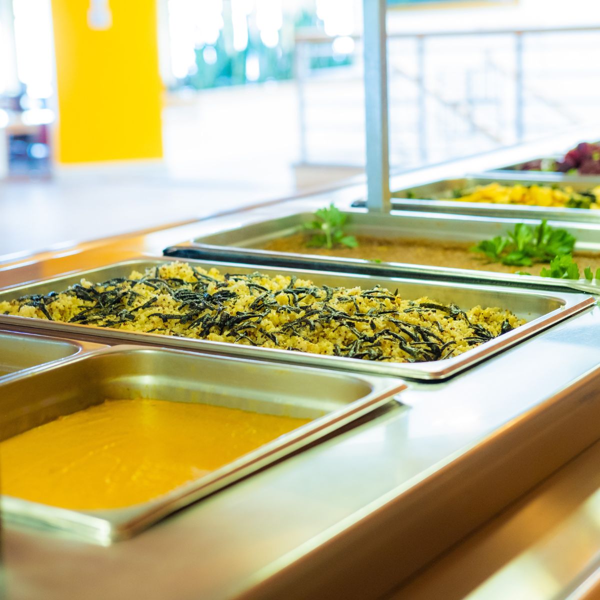 buffet line at the Purna Dining Hall